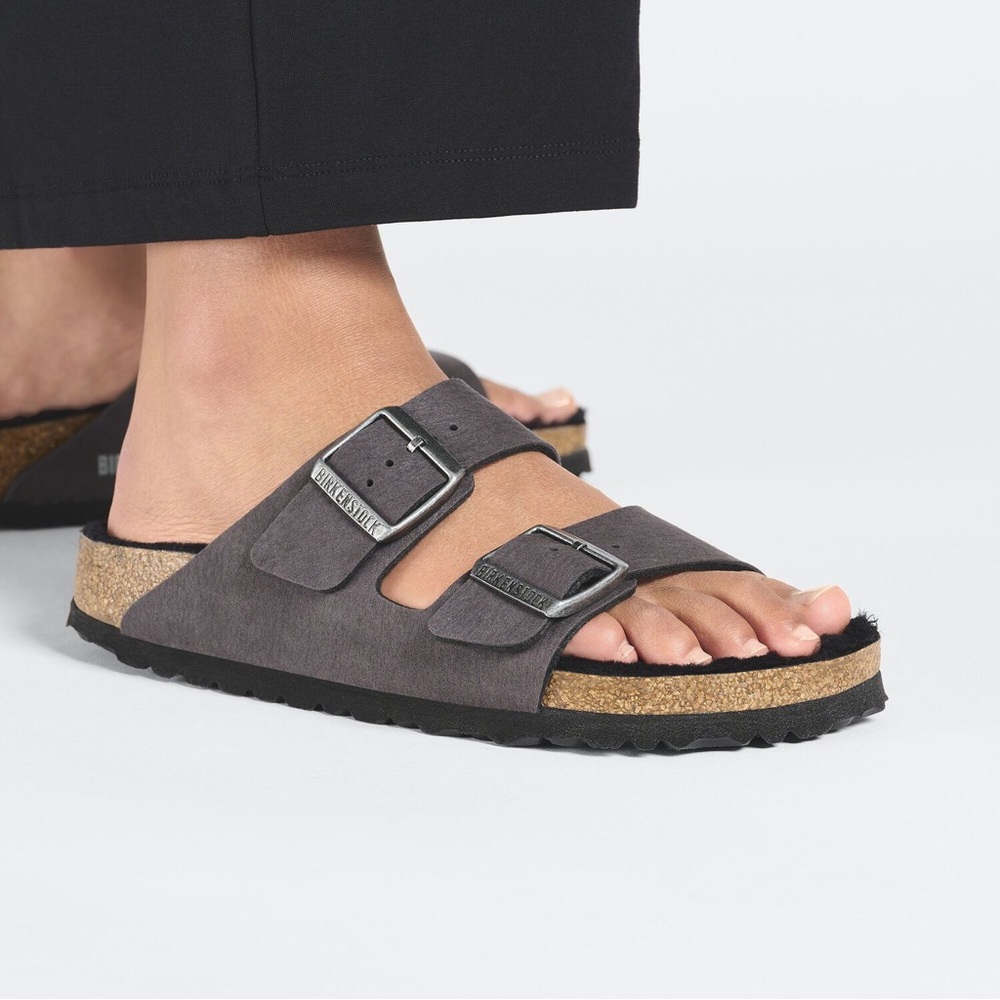 Birkenstock Arizona Shearling Synthetics Desert Dust Black 38 - Picture 2 of 10